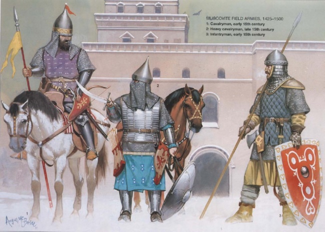 Войско Великого Княжества Московского (1425-1500). Конник, спешенный конник в тяжелом вооружении, пехотинец (Osprey)